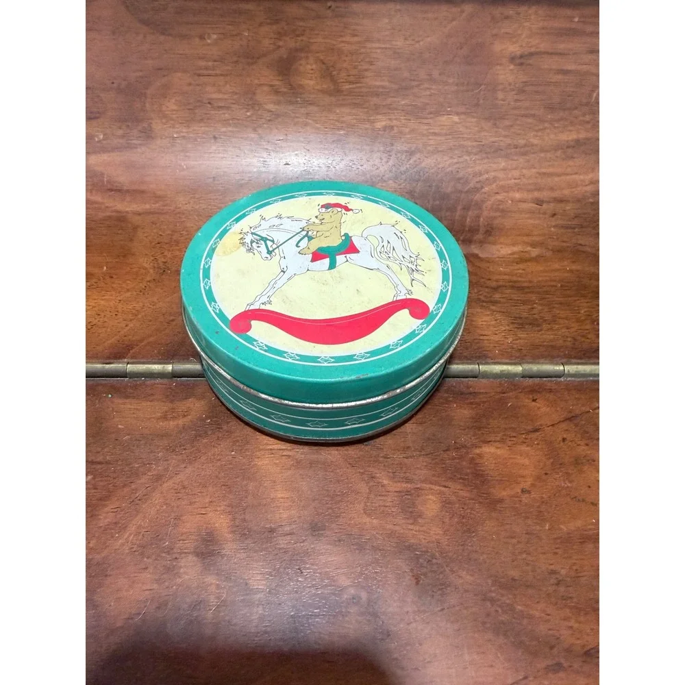 Vintage 90s Christmas Teddy Bear Rocking Horse Metal Coasters with Tin Set of 6